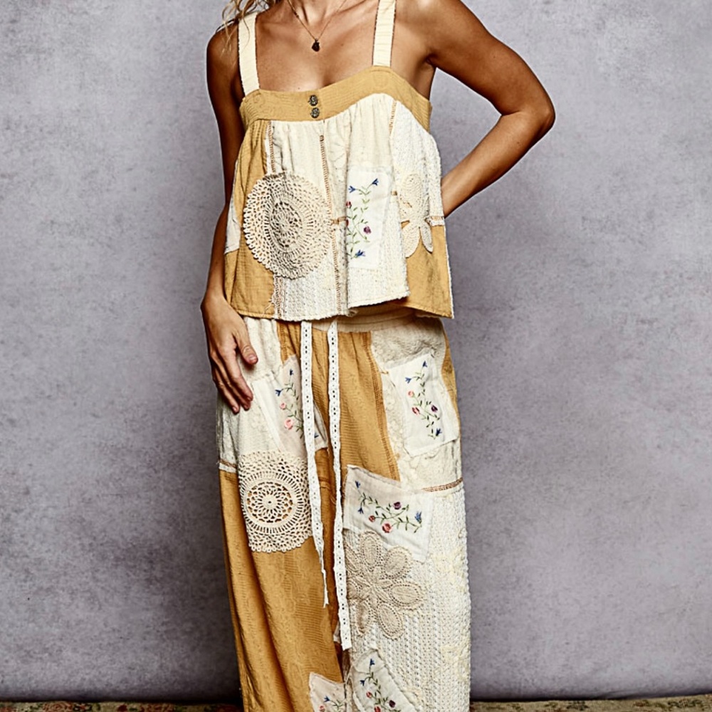 New POL Set : Bohemian Patchwork Pant and top set in Cream and Golden yellow.
